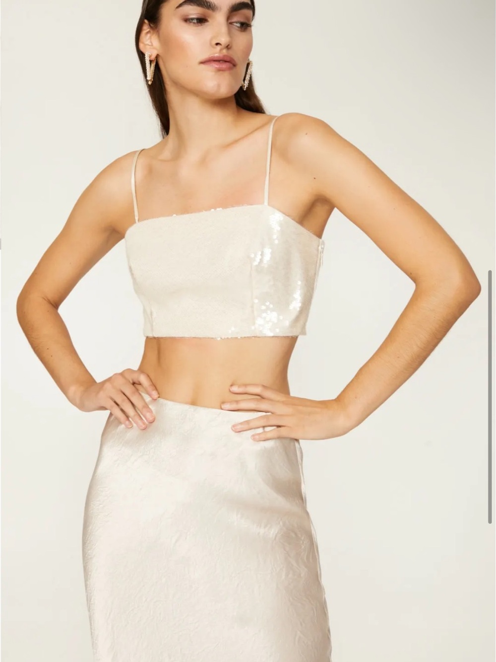 cinq a sept NWOT Nikki Top Ivory Sequin Crop Cami
